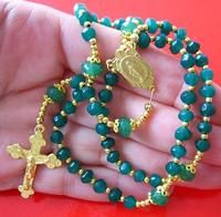 Catholic Rosary Genuine Faceted Emerald and Vermeil