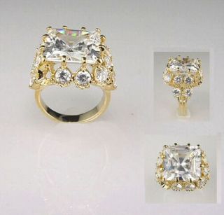 Size 6  14KT Yellow Gold Ep 8ct Emerald Cut Clear CZ Gemstone Ring