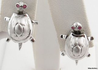Ruby Eyed Turtle Earrings   Sterling Silver 925 Moves! 925 Pierced
