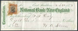East Haddam Connecticut National Bank of New England Bank Check 1878