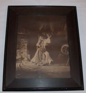  ANTIQUE 1904 FRAMED PRINT BY JAMES ARTHUR ROMATIC COUPLE AT HOME