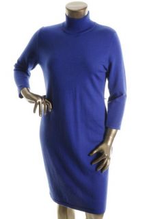 Ellen Tracy Prism Blue Solid 3 4 Sleeve Mock Turtleneck Sweaterdress