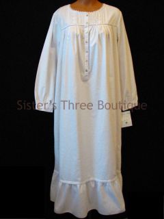 Eileen West Heirloom Quality Vintage White Flannel Lace Nightgown M L