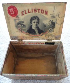 Antique Elliston Londress Havana Tobacco Cigar Box w Labels Wood Prim