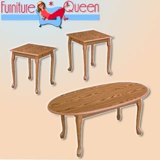 Pieces Oak Coffee Table 2 End Tables Finish Queen Ann Set 2214