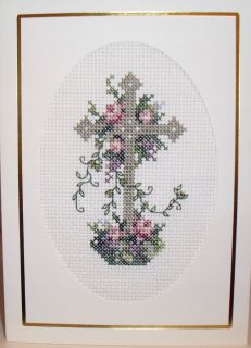 Finished Completed Cross Stitch Card Pretty Easter Cross