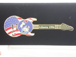 1996 Atlanta Olympics Electric Guitar Pin Mascot Izzy USA Flag Torch