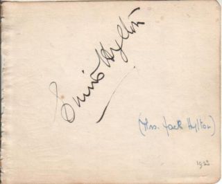 Ennis Parkes Hylton Autographed 1933 Album Page Wife of Jack Hylton D