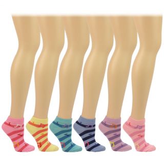 Casual Summer Spring Music Notes Striped 6 Pairs Ankle Low Socks
