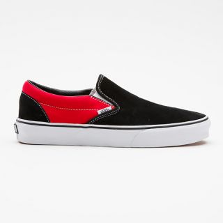Vans Classic Suede/Canvas Slip On Shoes Black/Red   Ships Free!
