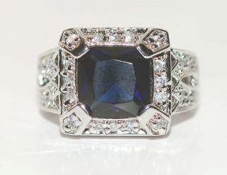 Zeta SAPPHIRE & BIOLITE Emerald Cut .925 Ring 8.5 F/S