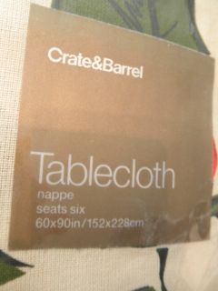 NIP Crate & Barrel Holly Green Tablecloth Seats 6 60 x 90 Christmas