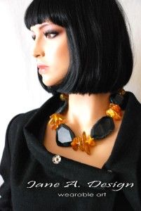  Eco Baltic Amber Agate Lagenlook Statement Necklace Piece of Art