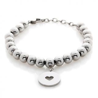 stately steel beaded 7 12 bracelet with heart charm d 2012051717473106