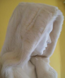 Vtg 1960s 1970s Faux Ermine White Fur Coat s or XS Hood