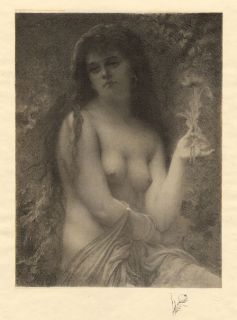 Ernest Hébert Fleur dOubli Femme nue Nu   Lithographie Paul Maurou