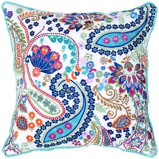 Floral Paisley Throw Pillow, 18 x 18 In   White/Blue