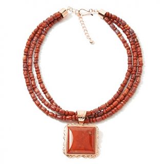 King Jay King Red Moss Agate Copper Pendant with 19 Beaded Necklace