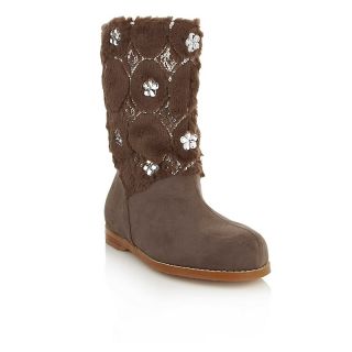 Joan Boyce Faux Suede and Faux Fur Boot with Sequins