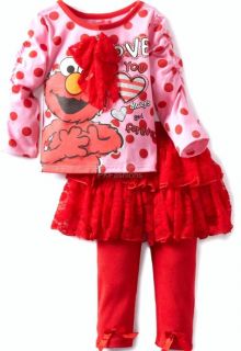 NEW Girls RED & PINK ELMO LACE Size 4T Top TuTu Leggings Clothes NWT