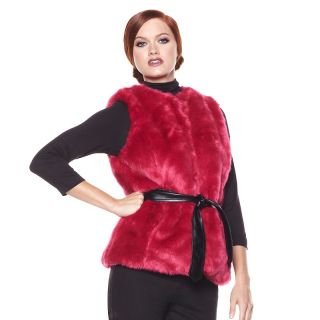 IMAN Platinum Pop of Color Faux Fur Vest & Sash Belt