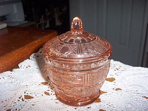  Depression Pink Glass Sugar Bowl with Lid