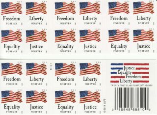 JUSTICE EQUALITY FREEDOM AND LIBERTY BOOKLET FLAG STAMP USA FOREVER 45