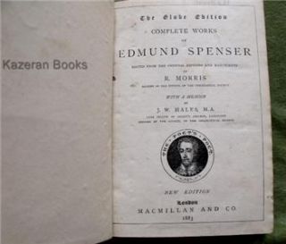  Victorian 1883 Leather Poem Book Complete Works Edmund Spenser