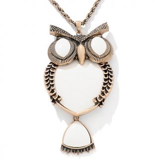  by Iris Apfel Wise Eyed Owl Bronzetone Pendant with 30&qu