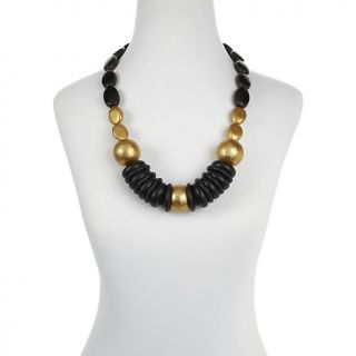  Iris Apfel Round and Oval Gold Color Foil Wood Bead 29 1/2 Necklace