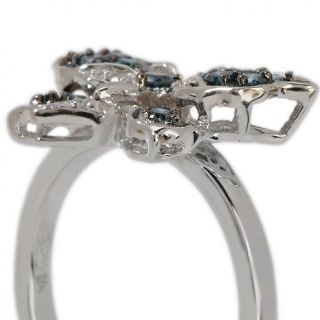 Colored, White Diamond Silver Butterfly Ring   .32ct