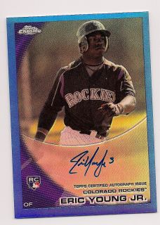 2010 Topps Chrome Eric Young Jr Blue Refractor Auto 141 199 Rockies RC