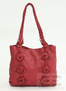 Elliott Lucca Red Leather Rosette & Braided Detail Shoulder Bag