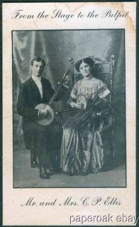 Ellis Gospel Duo Playing Banjo & Mandolin Advertising Card ca.1910