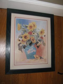 Gloria Eriksen Framed Print Sunflowers in Blue Pitcher