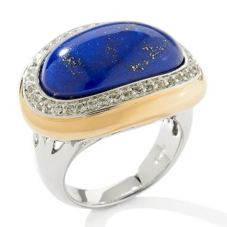 Victoria Wieck .36ct Lapis and White Topaz 2 Tone East/West Ring