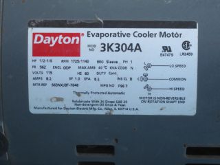 Dayton 3K304A Evaporative Cooler Electric Motor 1 2 1 6 HP 1725 1140