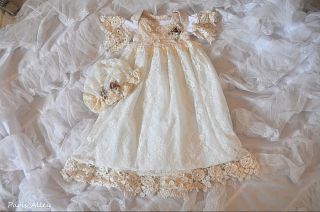 Mocha Latte~French Lace Christening Dress & Hat 4 Reborn Baby Doll