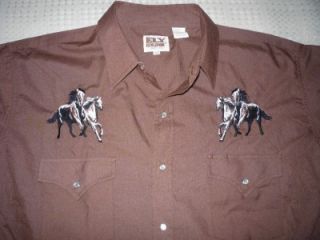 Vtg Ely XL Embroidered Horses Pearl Snap Cowboy Rockabilly Western