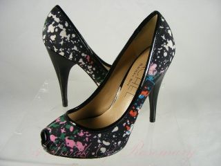 Rachel Roy Evonne Peep Toe Pump Heel Shoes Black Splatter 6