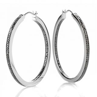 Jewelry Earrings Hoop .53ct Black Diamond Sterling Silver Hoop