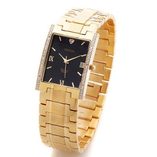Croton Mens Diamond Accented Black Dial Goldtone Bracelet Watch at