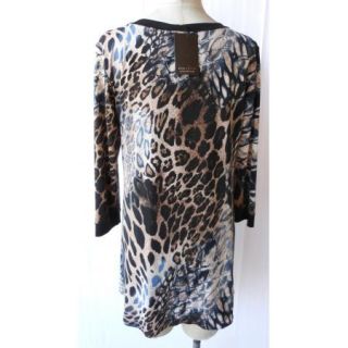 Eva Varro Black Animal Print Tunic Top 3X 3 4 Sleeves