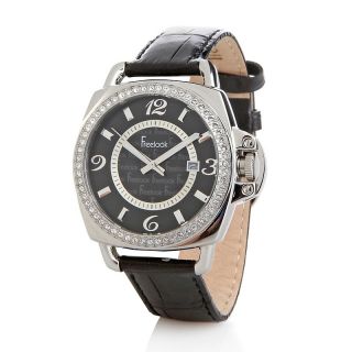 Jewelry Watches Womens Freelook Crystal Bezel Dial Black Leather