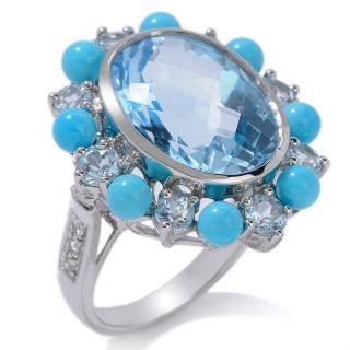 Blue Topaz and Sleeping Beauty Turquoise Sterling Silver Oval Ring at