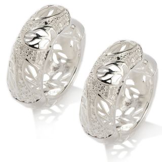 Jewelry Earrings Hoop Sterling Silver Diamond Accent Leaf Hoop