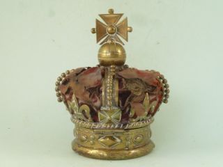 Large Queen Victoria Crown Inkwell 1886 Novelty Brass Cut Glass Velvet