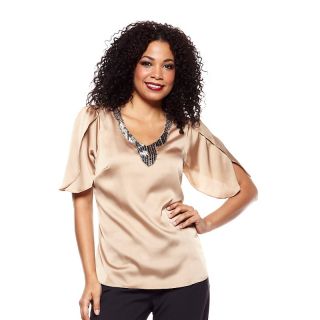 Queen Collection V neck Blouse with Beaded Neckline