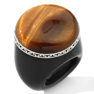 Tigers Eye and Black Onyx Bold Sterling Silver Ring