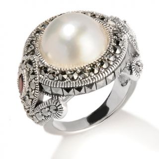 301 103 cultured mabe pearl garnet and marcasite sterling silver